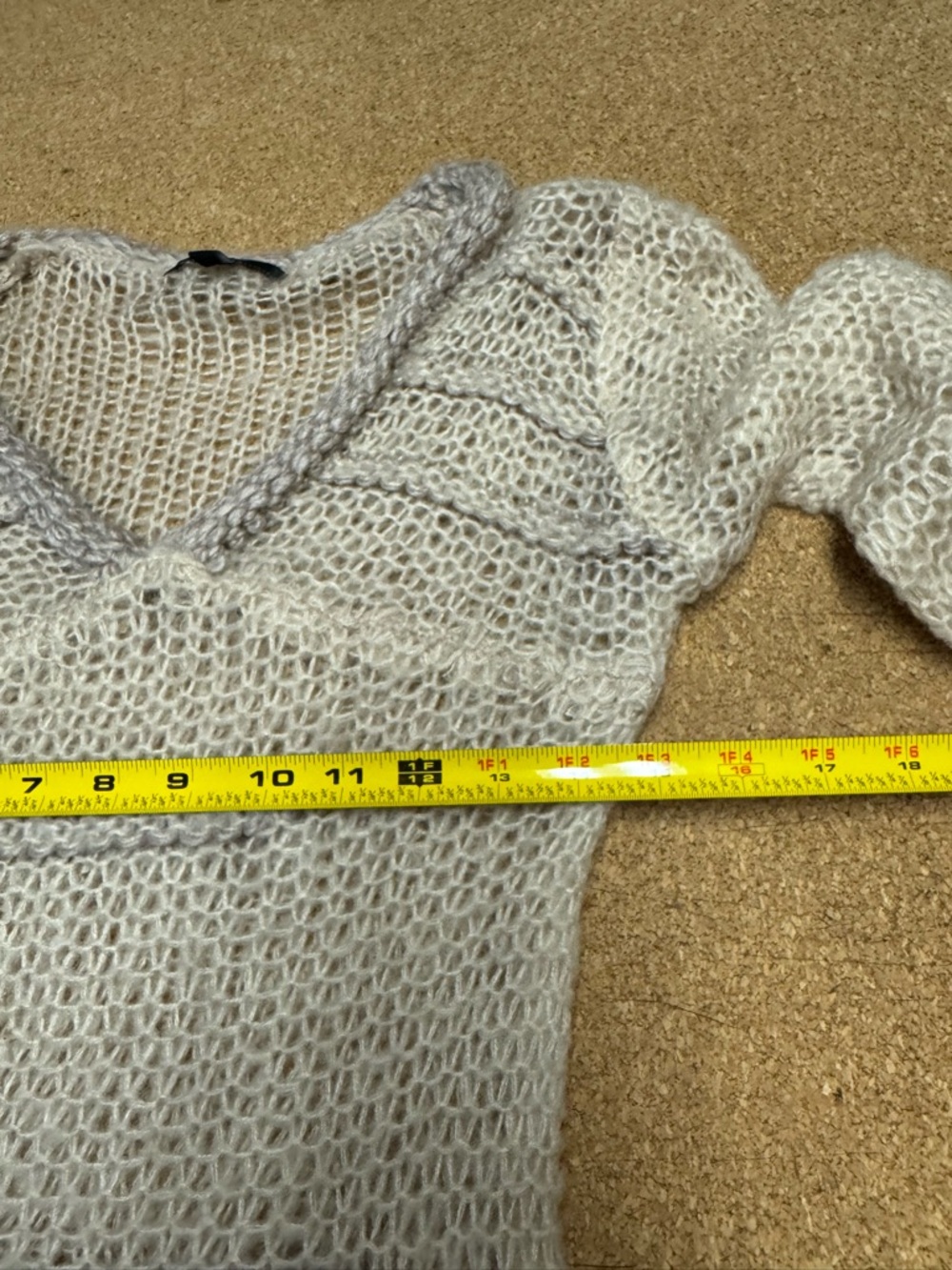 Mystree Open Knit Sweater Womens S Beige Wool Blend Boho Beach Top Coastal A7 - Picture 5 of 8